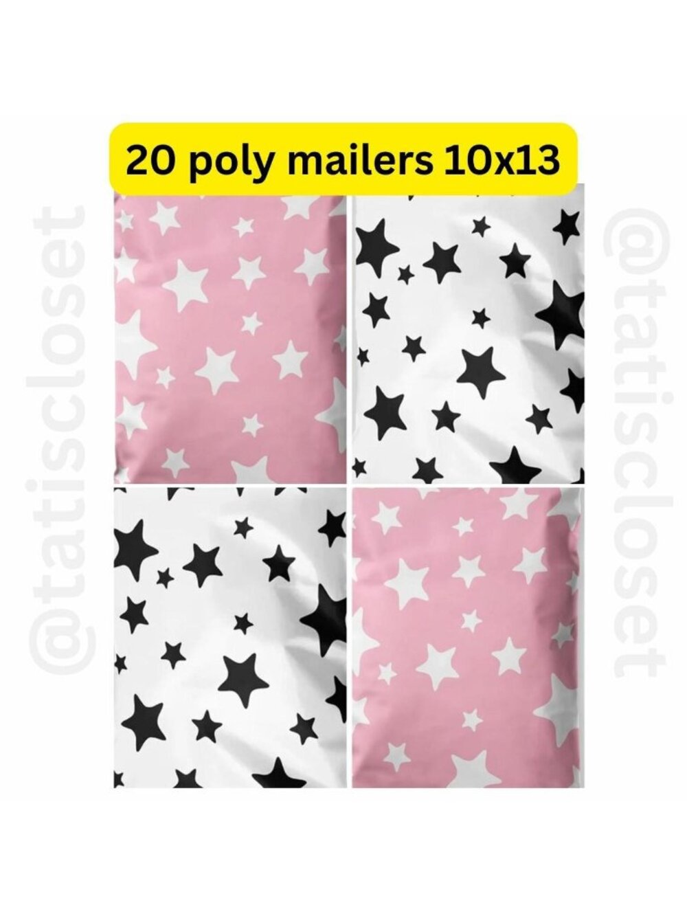 20 Pink Black Star poly mailers size 10x13